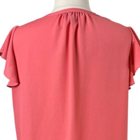 Investments Petite Popover Top Flutter Sleeve Split Neck Coral Pink Women’s XLP - Picture 8 of 14